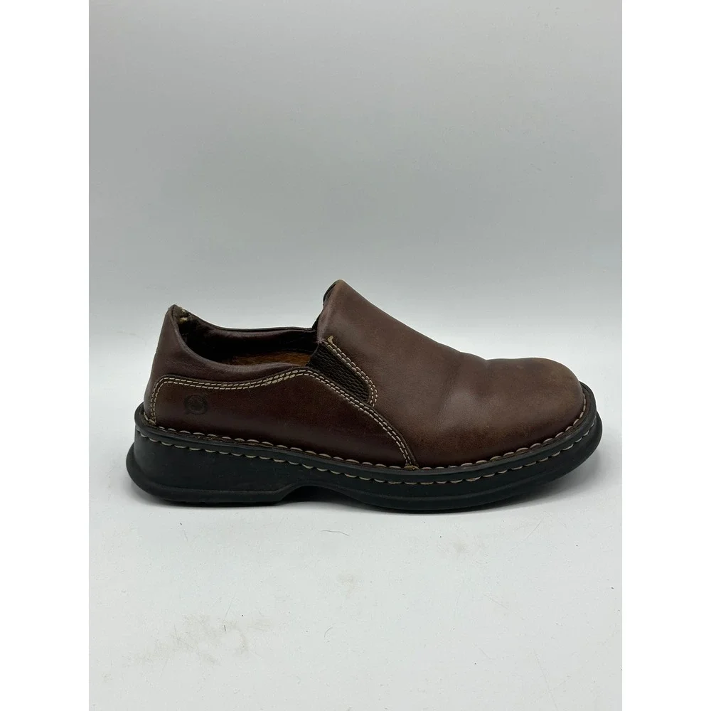 BORN Mens Brown Leather Slip On Loafers Casual Comfort Shoes Size 6.5 EU 37